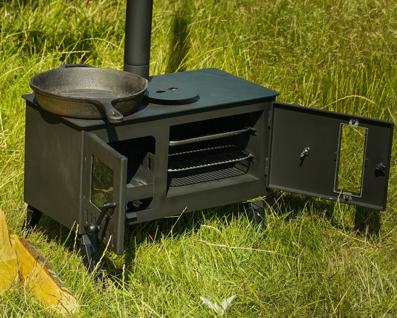 Outbacker® Firebox Range Eco Burn Oven Tent Stove & Complete 2.66m Flu