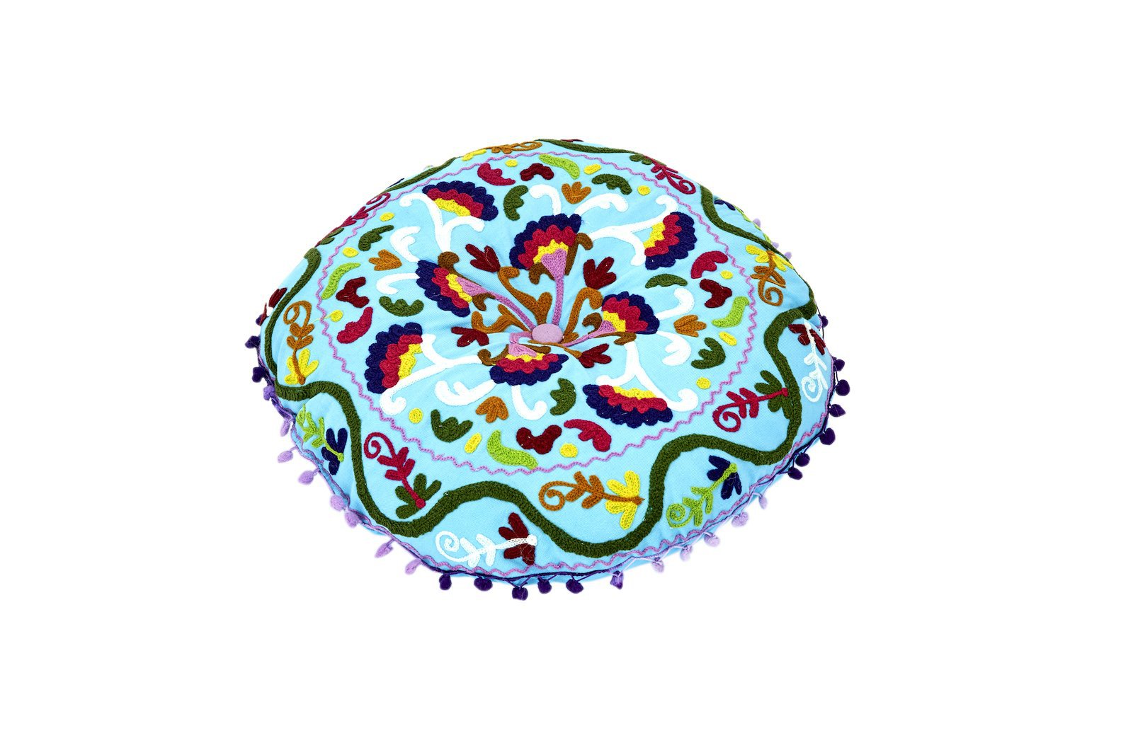 Embroidered Suzani Round Padded Floor Cushion.