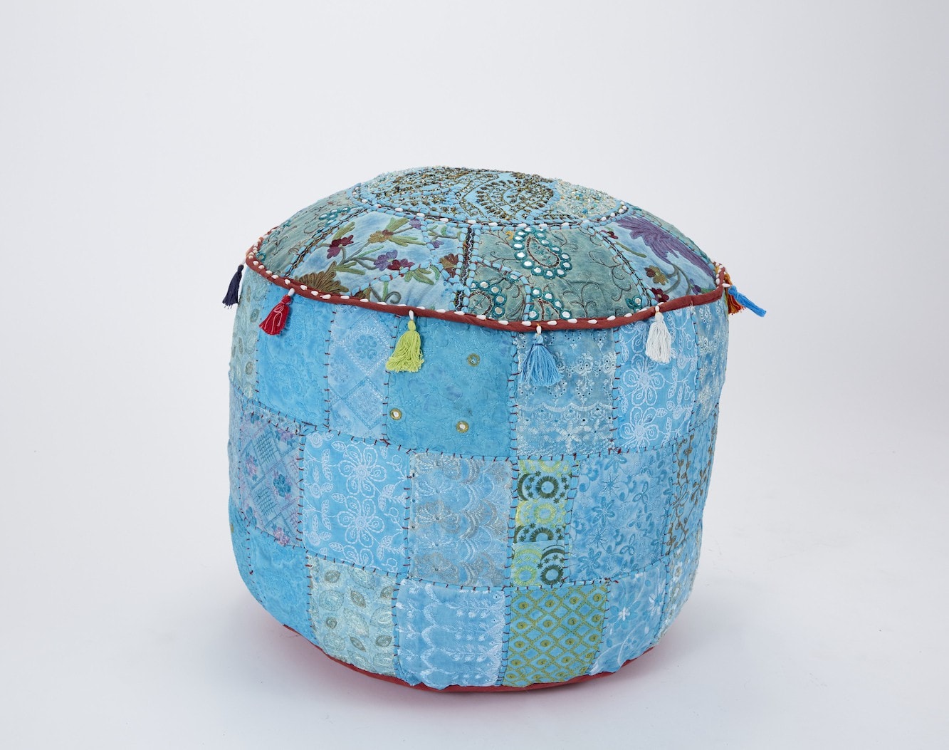 Large Patchwork Round Pouffe
