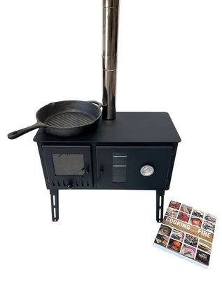 Outbacker® Firebox Range Eco Burn Oven Tent Stove & Complete 2.52m Flue Kit | 3.5kw 20.5kg